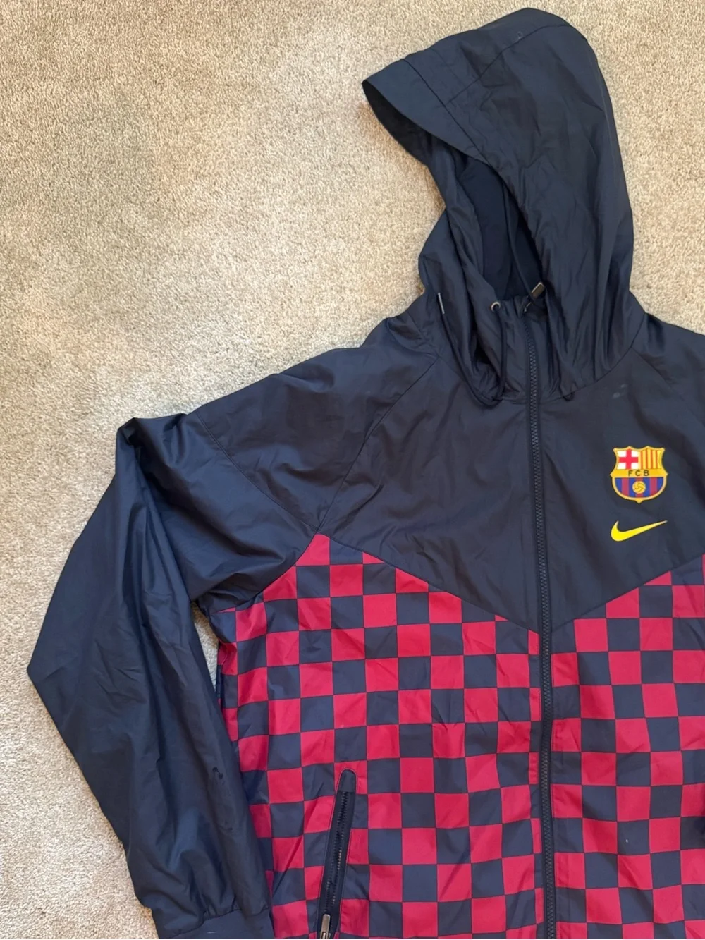Nike FC Barcelona Full Zip Wind Runner Jacket Checkered Navy Size Large - Picture 4 of 7